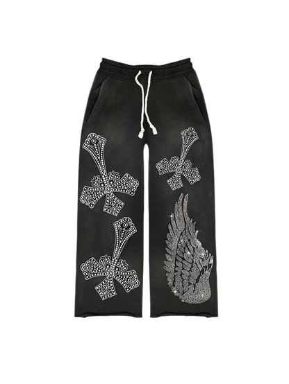Rhinestone ‘Falling Cross’ Sweatpants