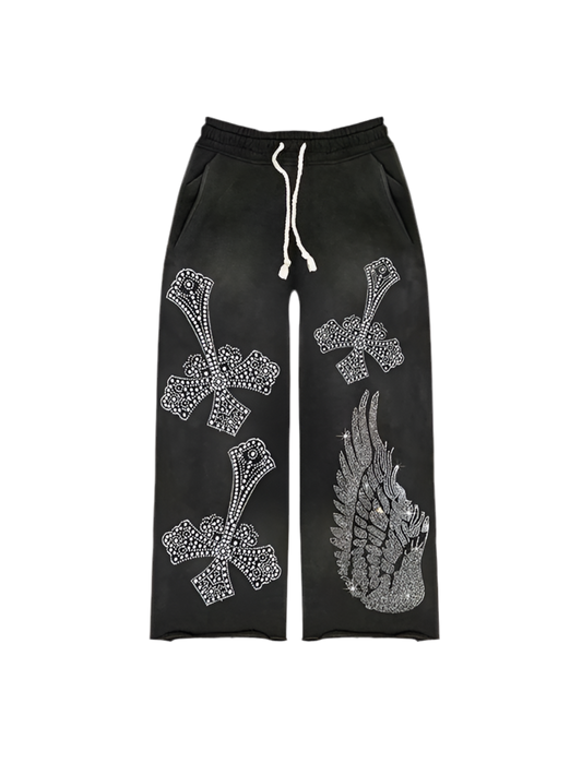 Rhinestone ‘Falling Cross’ Sweatpants