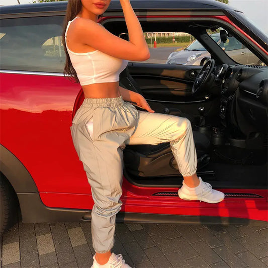 Reflective Ankle Pants, Harem Pants, Cropped Pants