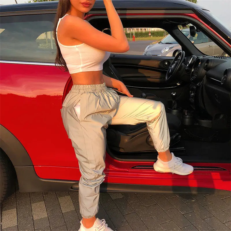 Reflective Ankle Pants, Harem Pants, Cropped Pants